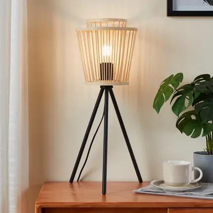 Hykeham table lamp, height 57 cm, natural/black, bamboo