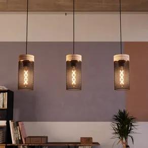 Klinsdale pendant light, black/brown, 3-bulb.