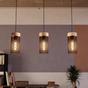 Klinsdale pendant light, black/brown, 3-bulb.
