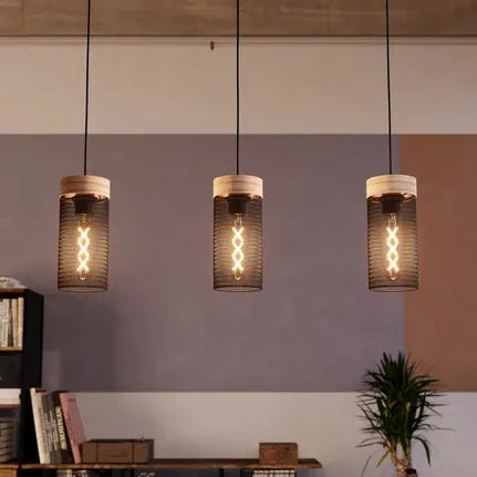 Klinsdale pendant light, black/brown, 3-bulb.