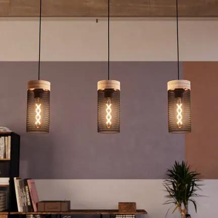 Klinsdale pendant light, black/brown, 3-bulb.