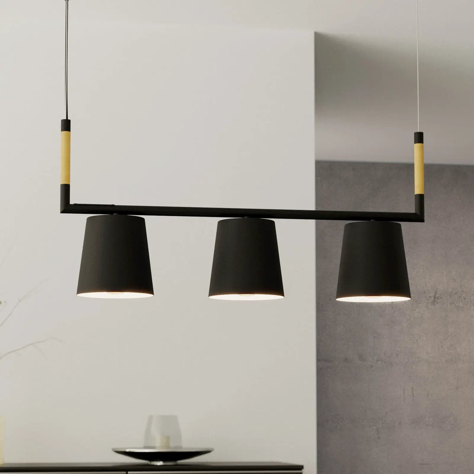 Lacey pendant light, length 78 cm, black, 3-bulb, steel