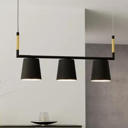 Lacey pendant light, length 78 cm, black, 3-bulb, steel