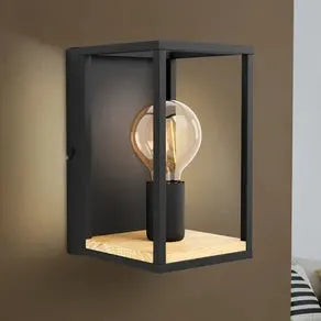 Libertad wall light, width 14 cm, black/wood, steel