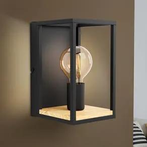 Libertad wall light, width 14 cm, black/wood, steel