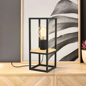 Libertad table lamp, height 35 cm, black/wood, steel