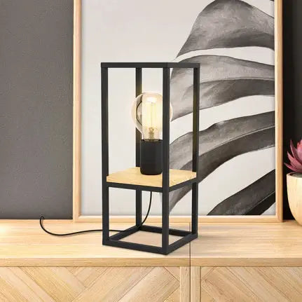 Libertad table lamp, height 35 cm, black/wood, steel