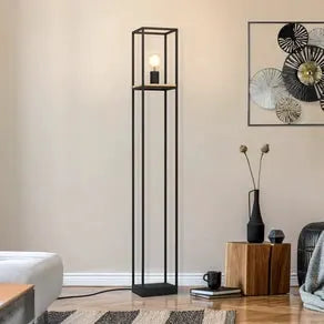 Libertad floor lamp, height 128.5 cm, black/wood, steel