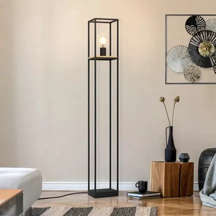 Libertad floor lamp, height 128.5 cm, black/wood, steel