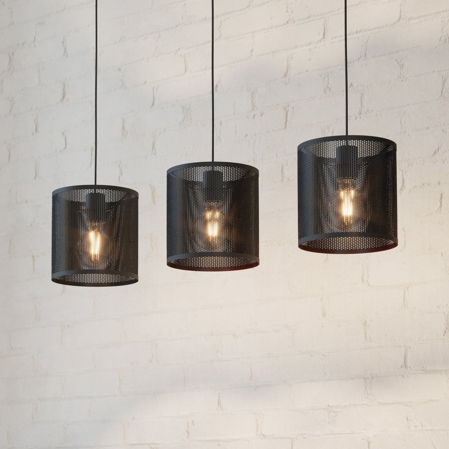 Manby pendant light, length 90 cm, black, 3-bulb, steel