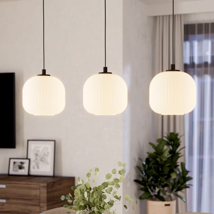 Mantunalle pendant light, length 120 cm, black/white, 3-bulb.