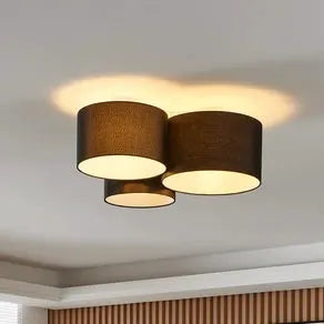 Ceiling lamp Pastore 2, length 61 cm, black, 3-bulb, fabric