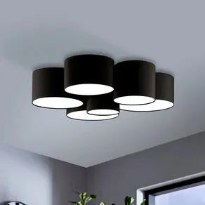 Pastore 2 ceiling light, Ø 99 cm, black, 6-bulb, fabric