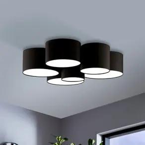 Pastore 2 ceiling light, Ø 99 cm, black, 6-bulb, fabric