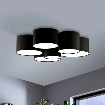 Pastore 2 ceiling light, Ø 99 cm, black, 6-bulb, fabric