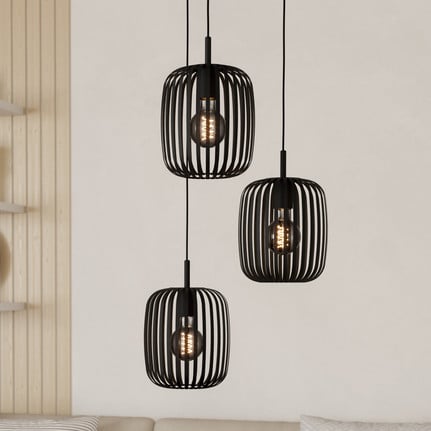 Romazzina pendant light, Ø 46 cm, black, 3-bulb, steel