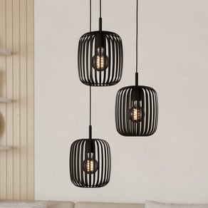 Romazzina pendant light, Ø 46 cm, black, 3-bulb, steel