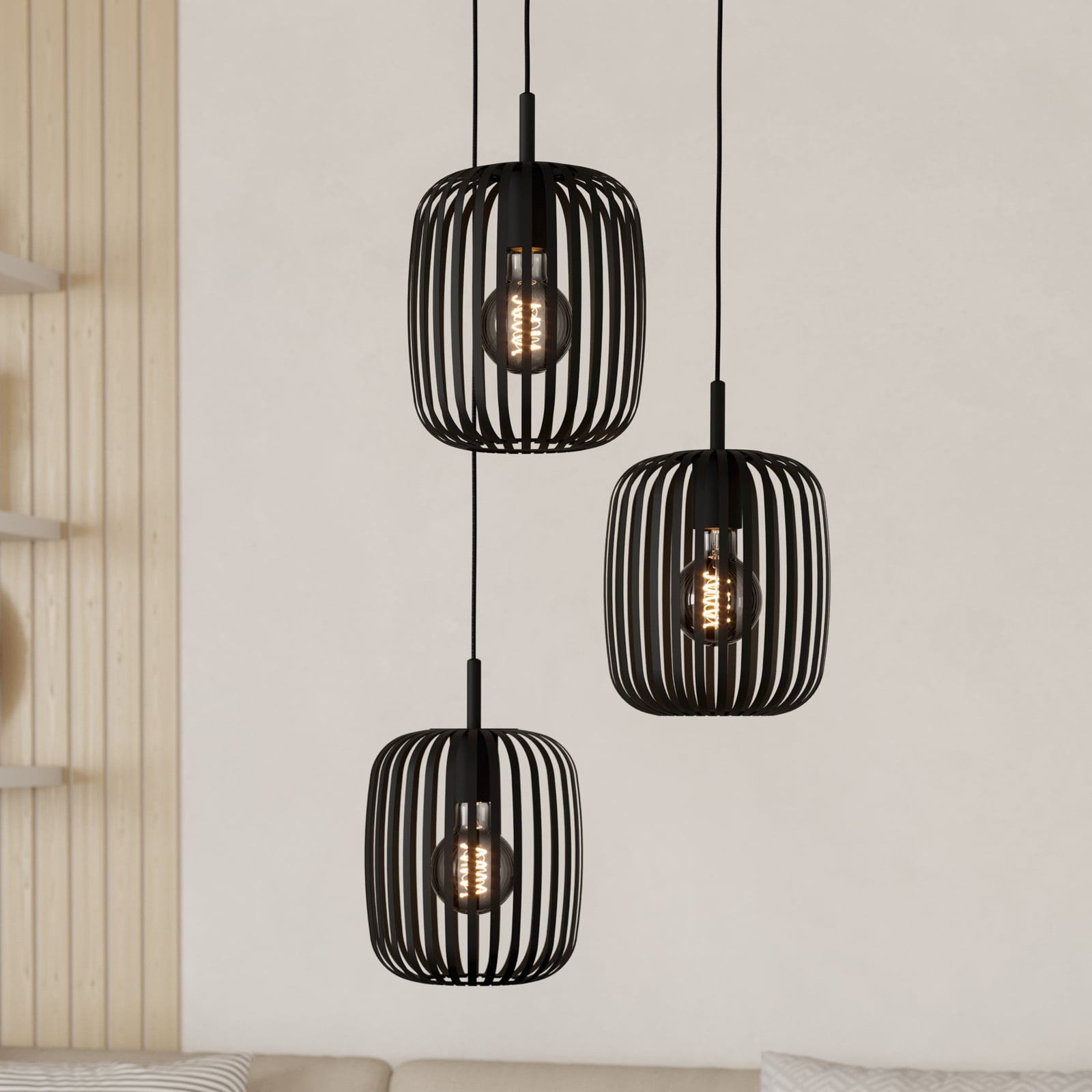 Romazzina pendant light, Ø 46 cm, black, 3-bulb, steel