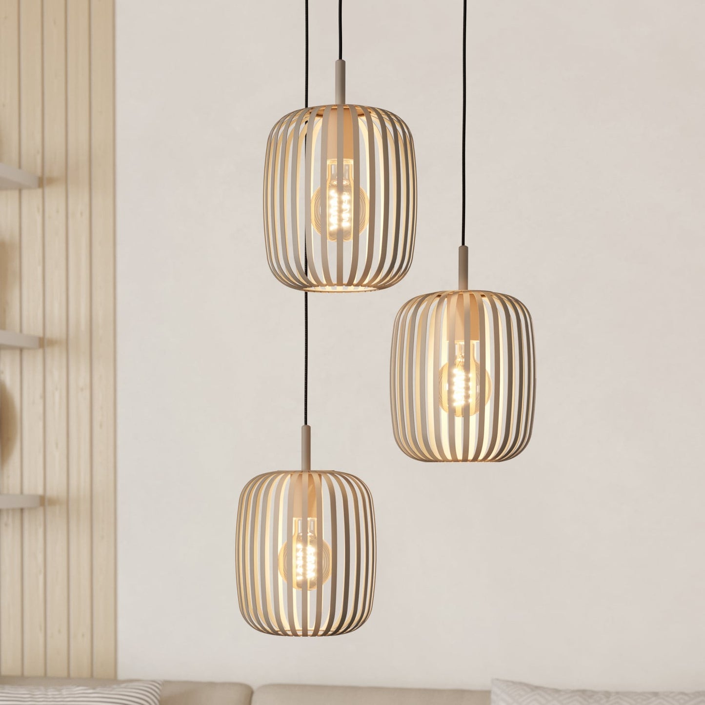 Romazzina pendant light, Ø 46 cm, sand-coloured, 3-bulb, steel