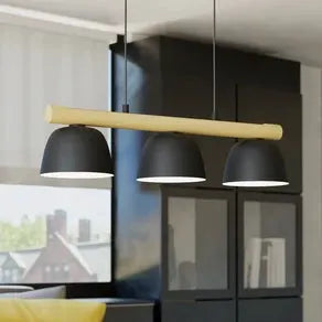 Sherburn pendant light, length 77 cm, black/brown, 3-bulb.