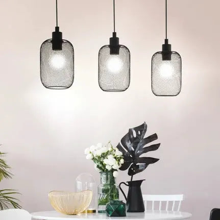 Wrington pendant light, length 74 cm, black, 3-bulb, steel