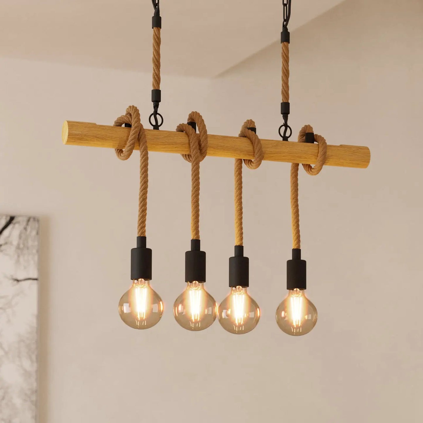 Youngstown pendant light, length 70 cm, black/brown, 4-bulb.