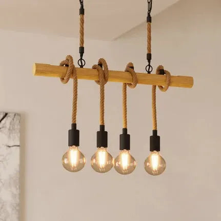Youngstown pendant light, length 70 cm, black/brown, 4-bulb.