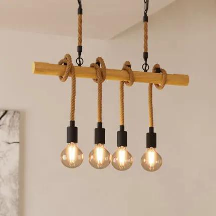 Youngstown pendant light, length 70 cm, black/brown, 4-bulb.