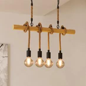 Youngstown pendant light, length 70 cm, black/brown, 4-bulb.