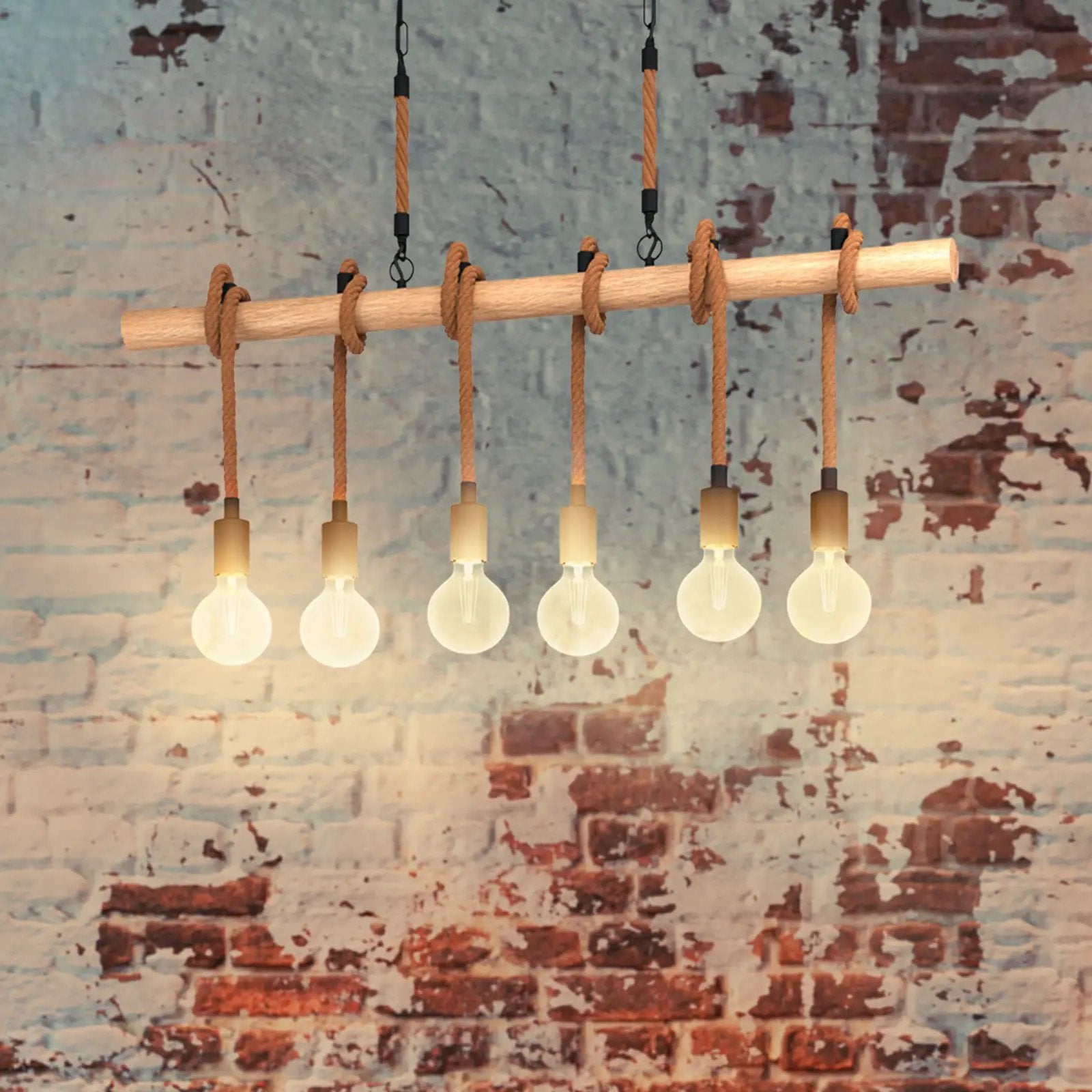 Youngstown pendant light, length 100 cm, black/brown, 6-bulb.