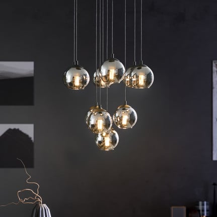 Ariscani hanging light, black, Ø 65 cm, steel/glass, 10-bulb.