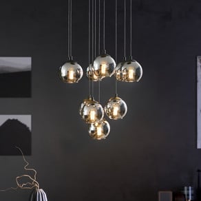 Ariscani hanging light, black, Ø 65 cm, steel/glass, 10-bulb.