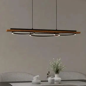 Boyal LED hanging light, brown, length 101 cm, wood, 3-bulb.