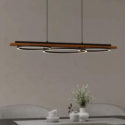 Boyal LED hanging light, brown, length 101 cm, wood, 3-bulb.