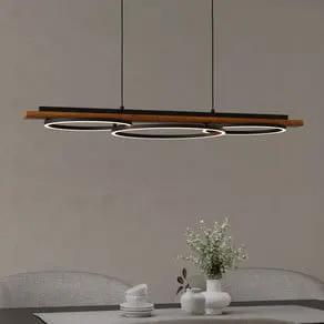 Boyal LED hanging light, brown, length 101 cm, wood, 3-bulb.
