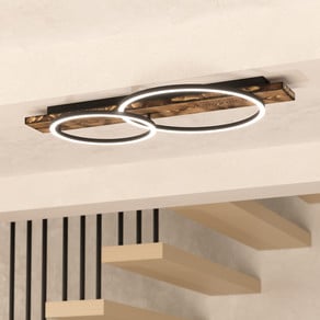 LED ceiling lamp Boyal, brown, length 78 cm, wood, 2-bulb.