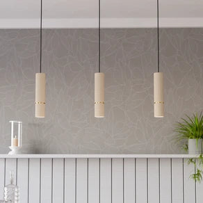 Caminia pendant light, sand colour, length 77 cm, steel, 3-bulb.