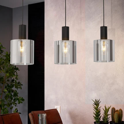 Gorosiba hanging light, black, length 85 cm, steel/glass, 3-bulb