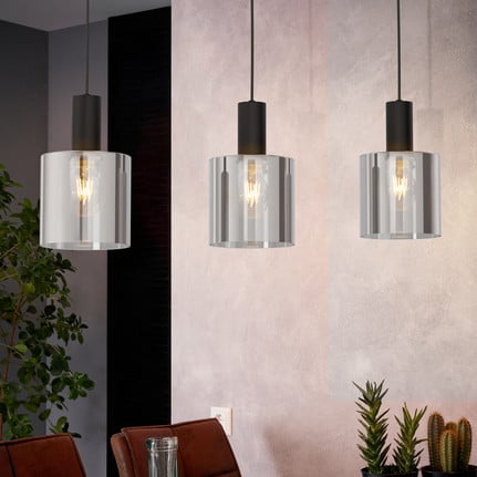 Gorosiba hanging light, black, length 85 cm, steel/glass, 3-bulb