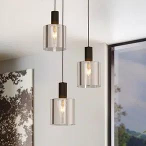 Gorosiba hanging light, black, Ø 41 cm, steel/glass, 3-bulb.