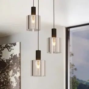 Gorosiba hanging light, black, Ø 41 cm, steel/glass, 3-bulb.