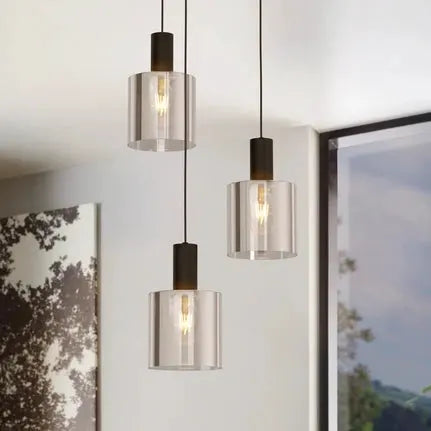 Gorosiba hanging light, black, Ø 41 cm, steel/glass, 3-bulb.