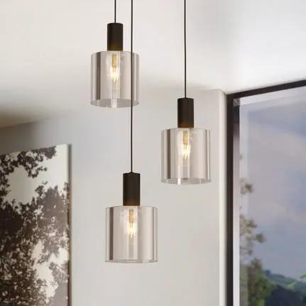 Gorosiba hanging light, black, Ø 41 cm, steel/glass, 3-bulb.