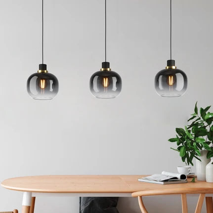 Oilella hanging light, black-grey, length 95 cm, glass, 3-bulb.