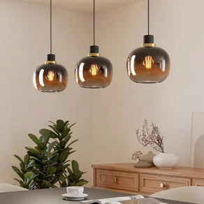 Oilella hanging light, black-brown, length 95 cm, glass, 3-bulb.