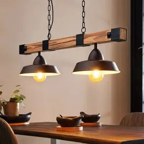 Oldbury hanging light, black/dark wood, length 86 cm, 2-bulb.