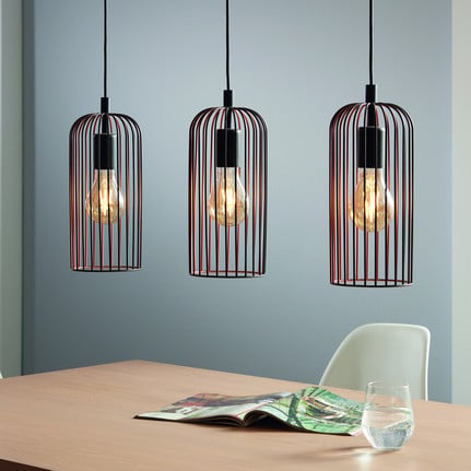 Roccamena hanging light, black/copper-coloured, length 71 cm