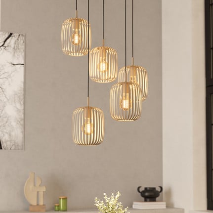 Romazzina hanging light, sand-coloured, steel, Ø 50 cm, 5-bulb.