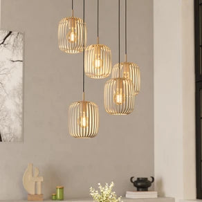 Romazzina hanging light, sand-coloured, steel, Ø 50 cm, 5-bulb.