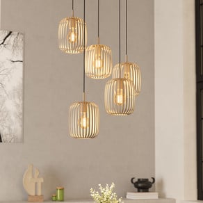 Romazzina hanging light, sand-coloured, steel, Ø 50 cm, 5-bulb.